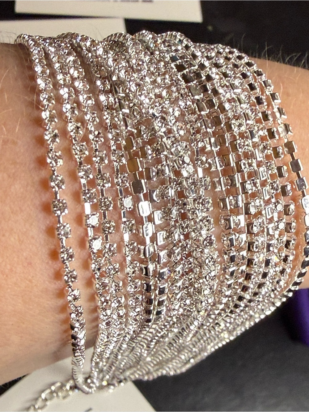 Sparkling Silver Rhinestone Wrap Bracelet - Silver